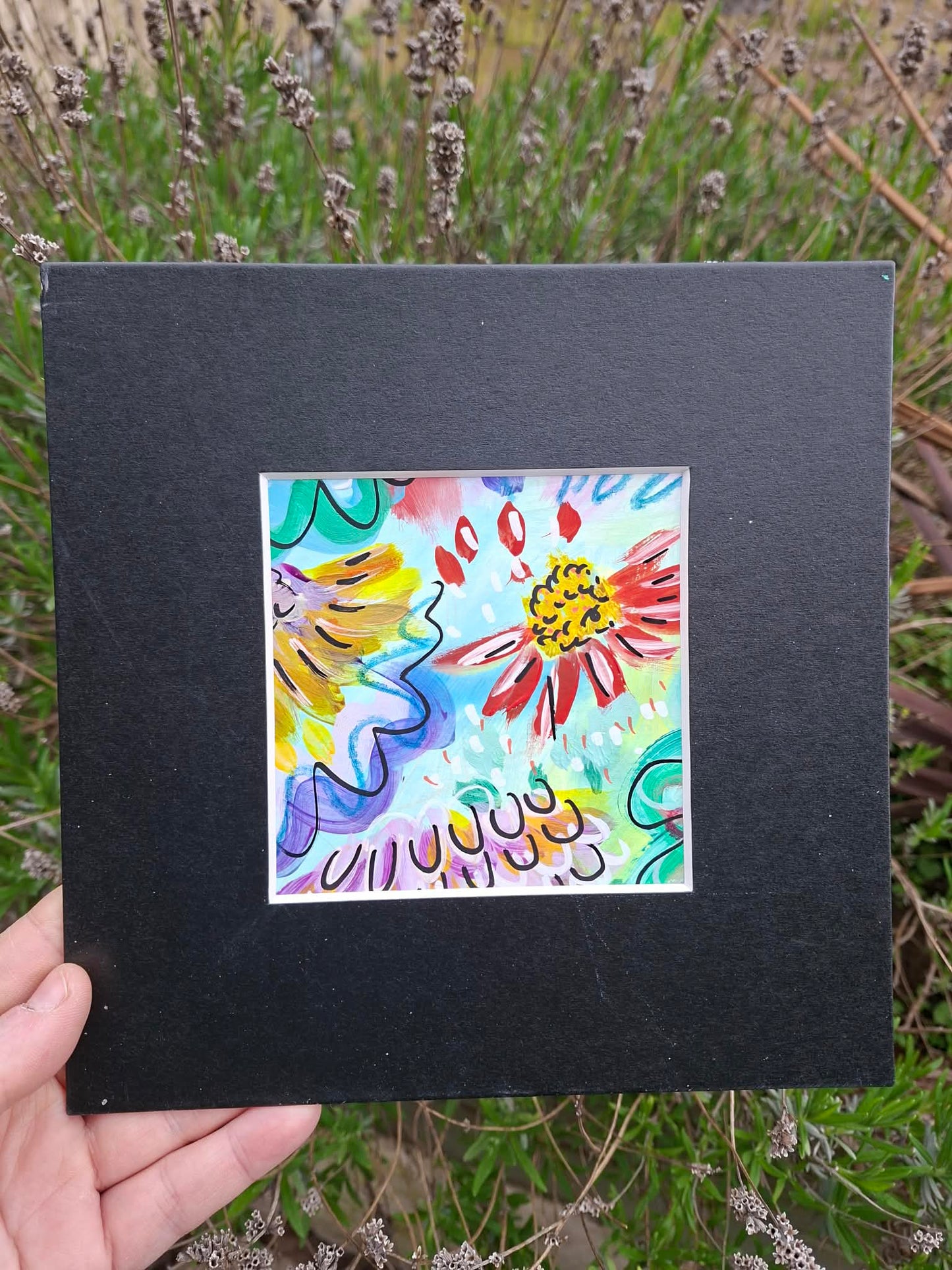 Vibrant floral original in black mount #6