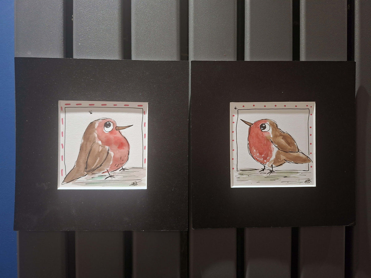 Robin original paintings in black mounts