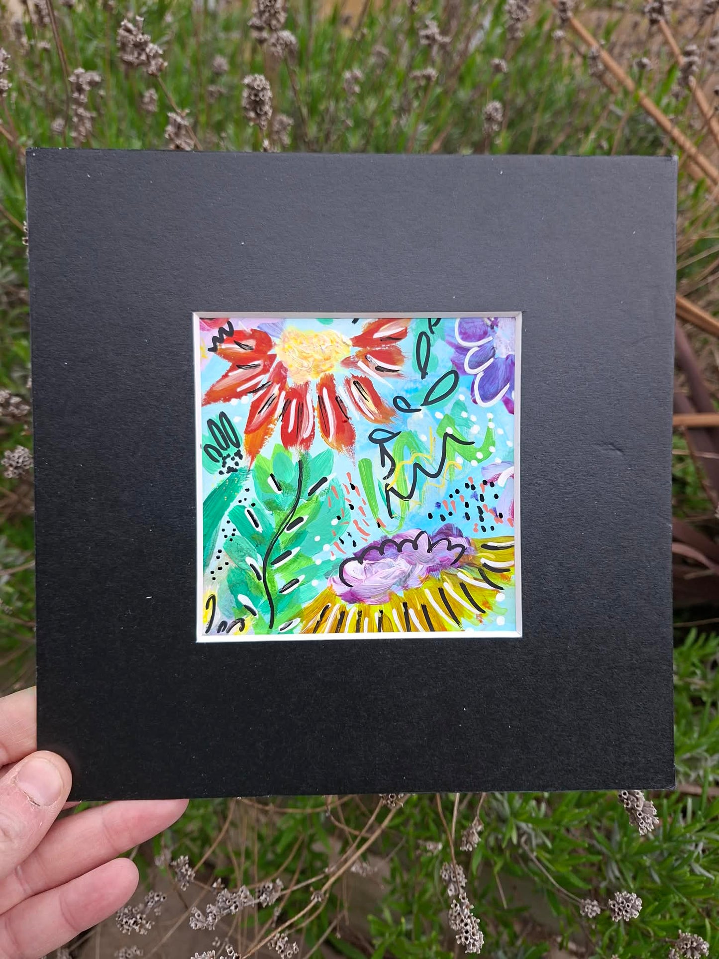 Vibrant floral original in black mount #2