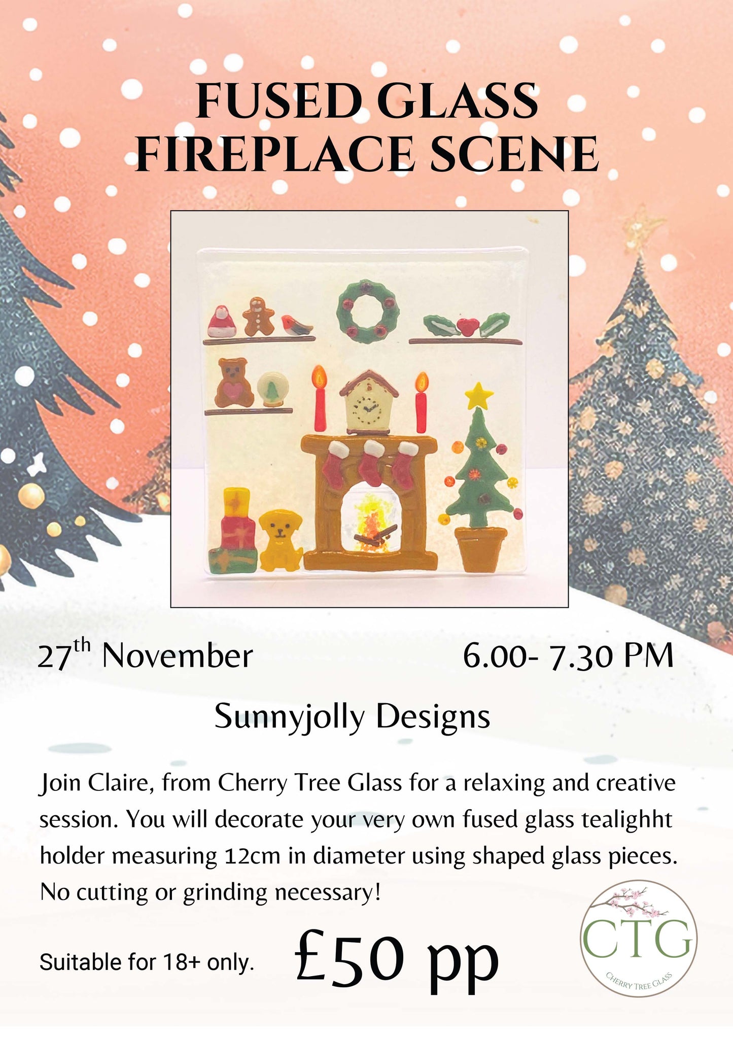 Make a fused glass Christmas fireplace scene workshop- Friday 27th Nov 6-7.30pm