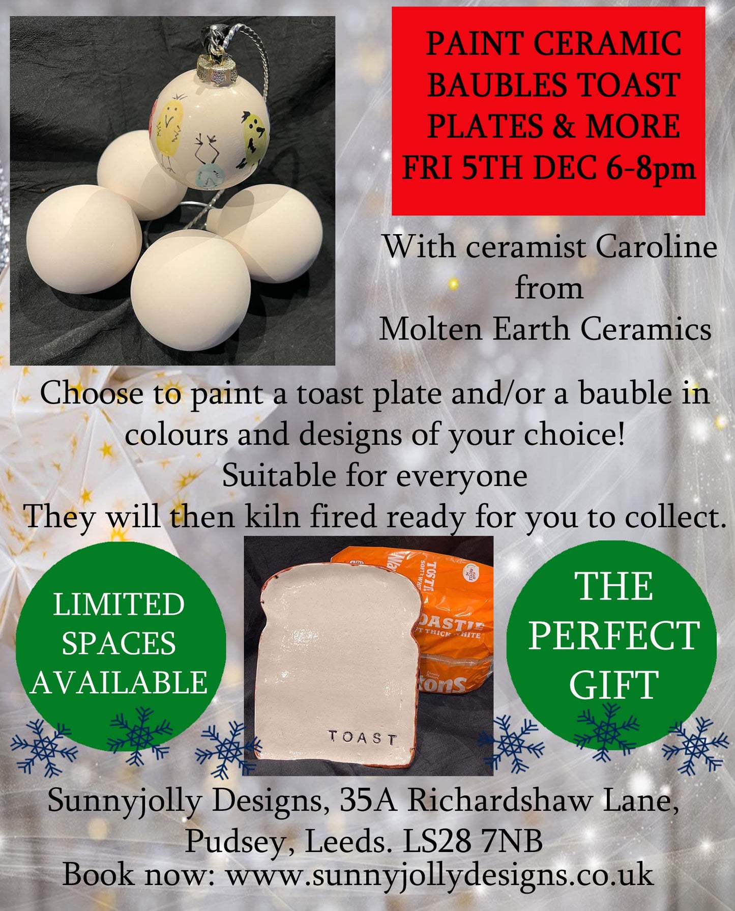 Paint a ceramic bauble and/or toast plate- Fri 5th DEC 6-8pm