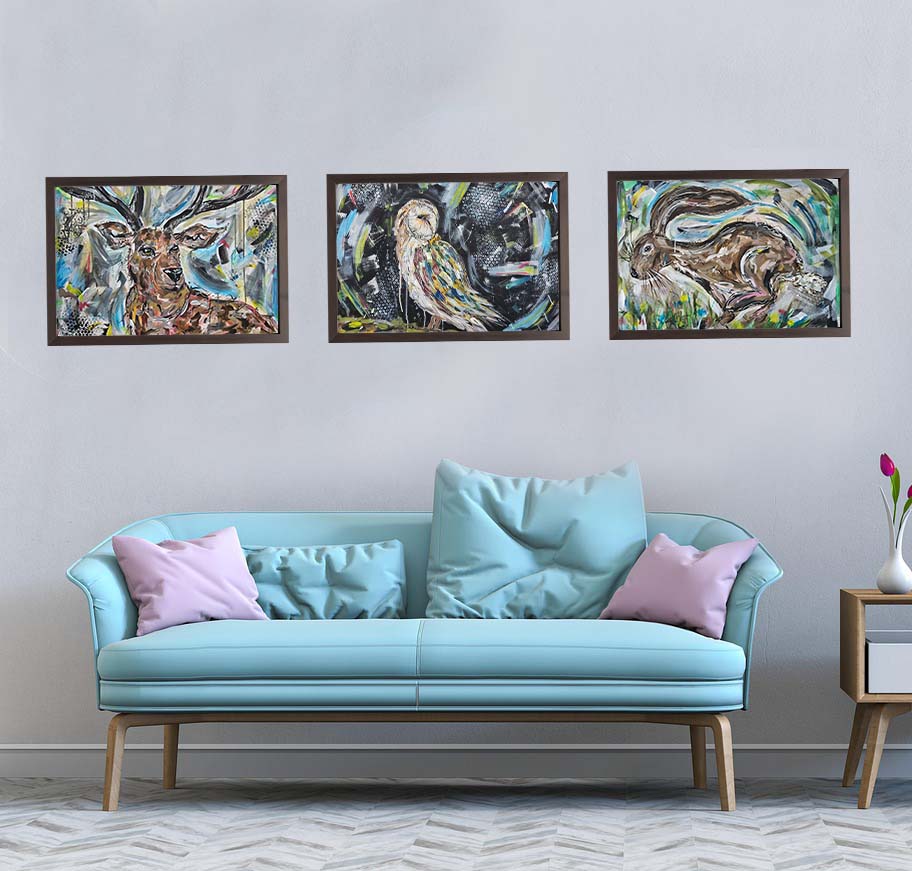 British wildlife collection print - Hare, Stag & Owl LIMITED EDITION