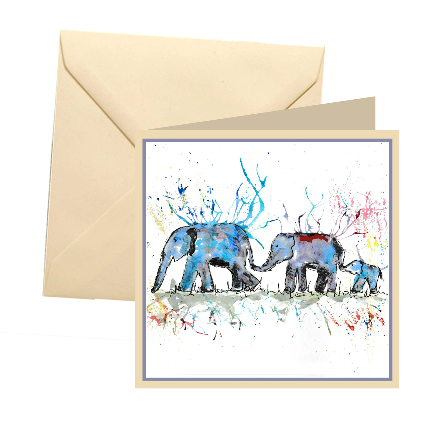 Elephant family row blank card