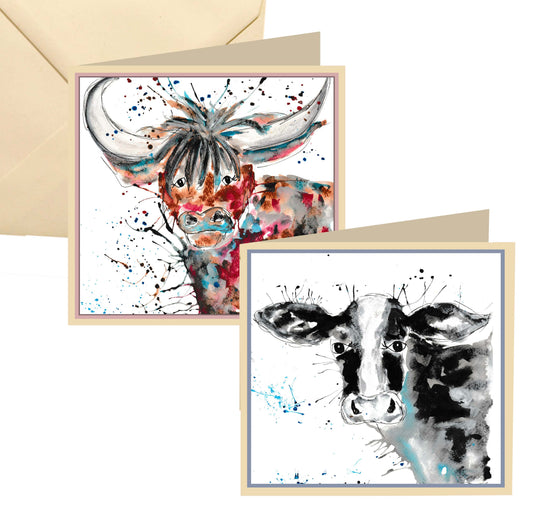 Multi pack of 6 cow blank cards