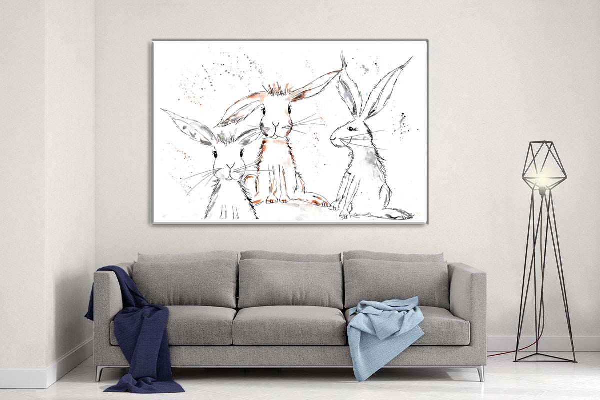 3 bunnies (rabbit) canvas- Ready to hang