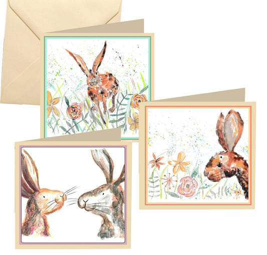 Multi pack of 6 rabbit/hare blank cards
