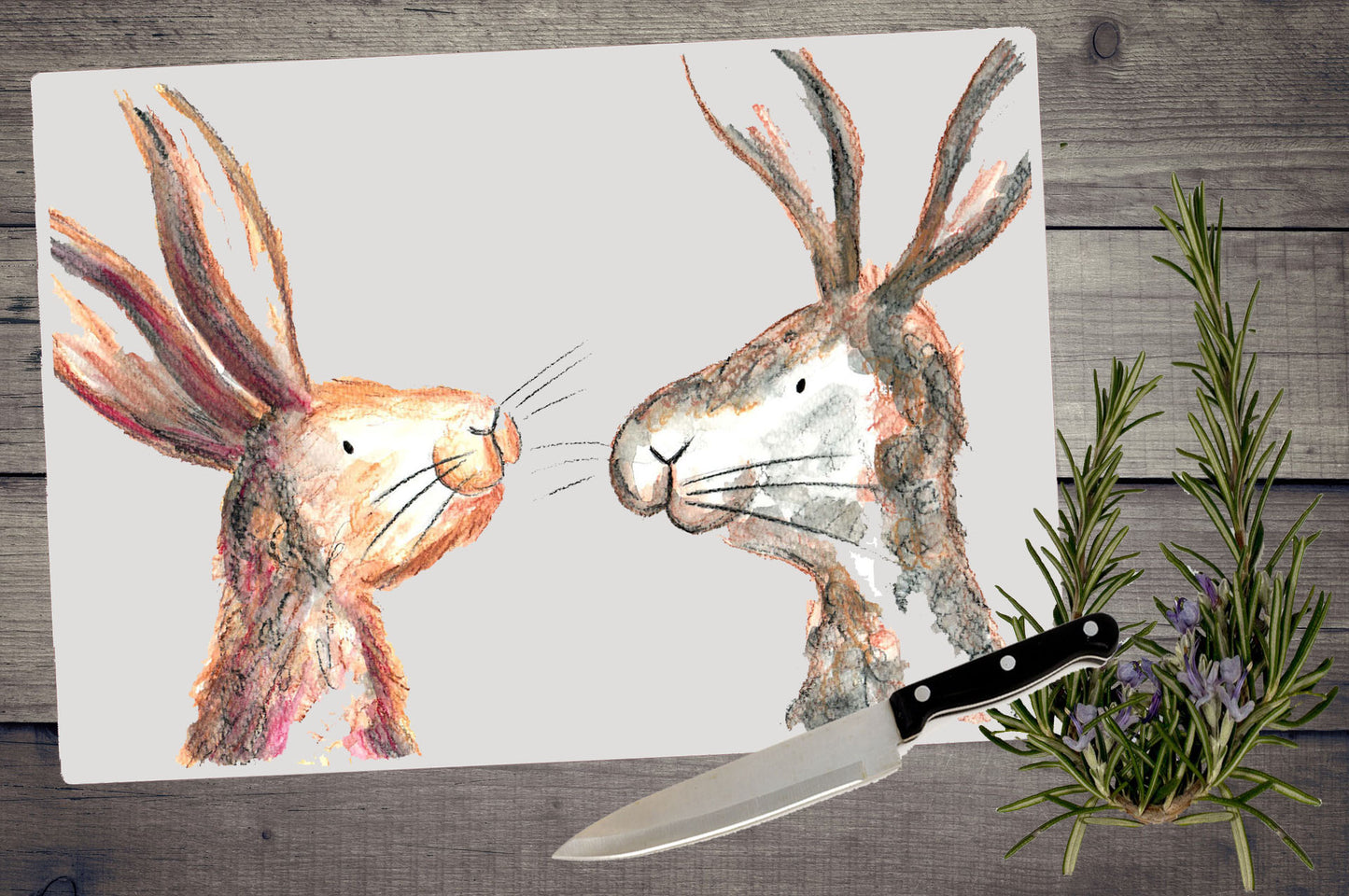 Mia and Oscar rabbit chopping board / Worktop saver