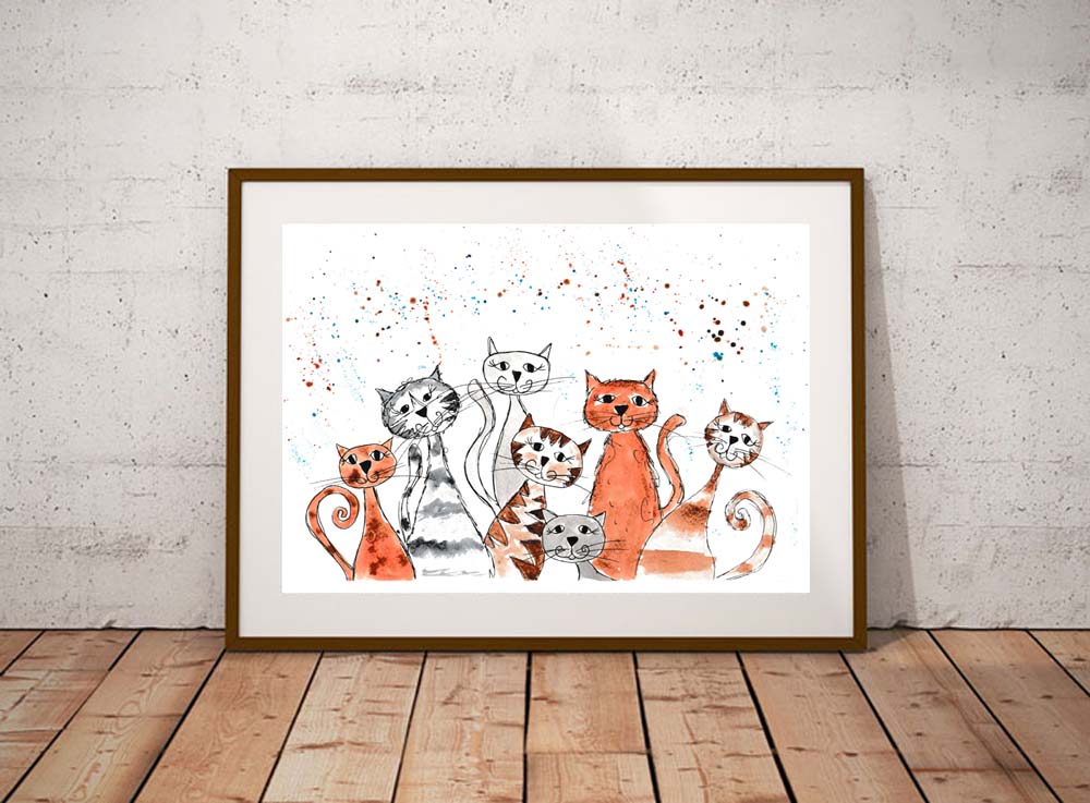 A3 Crazy cats fine art print