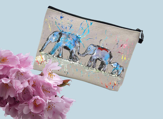 Elephant family row make up / toiletries bag
