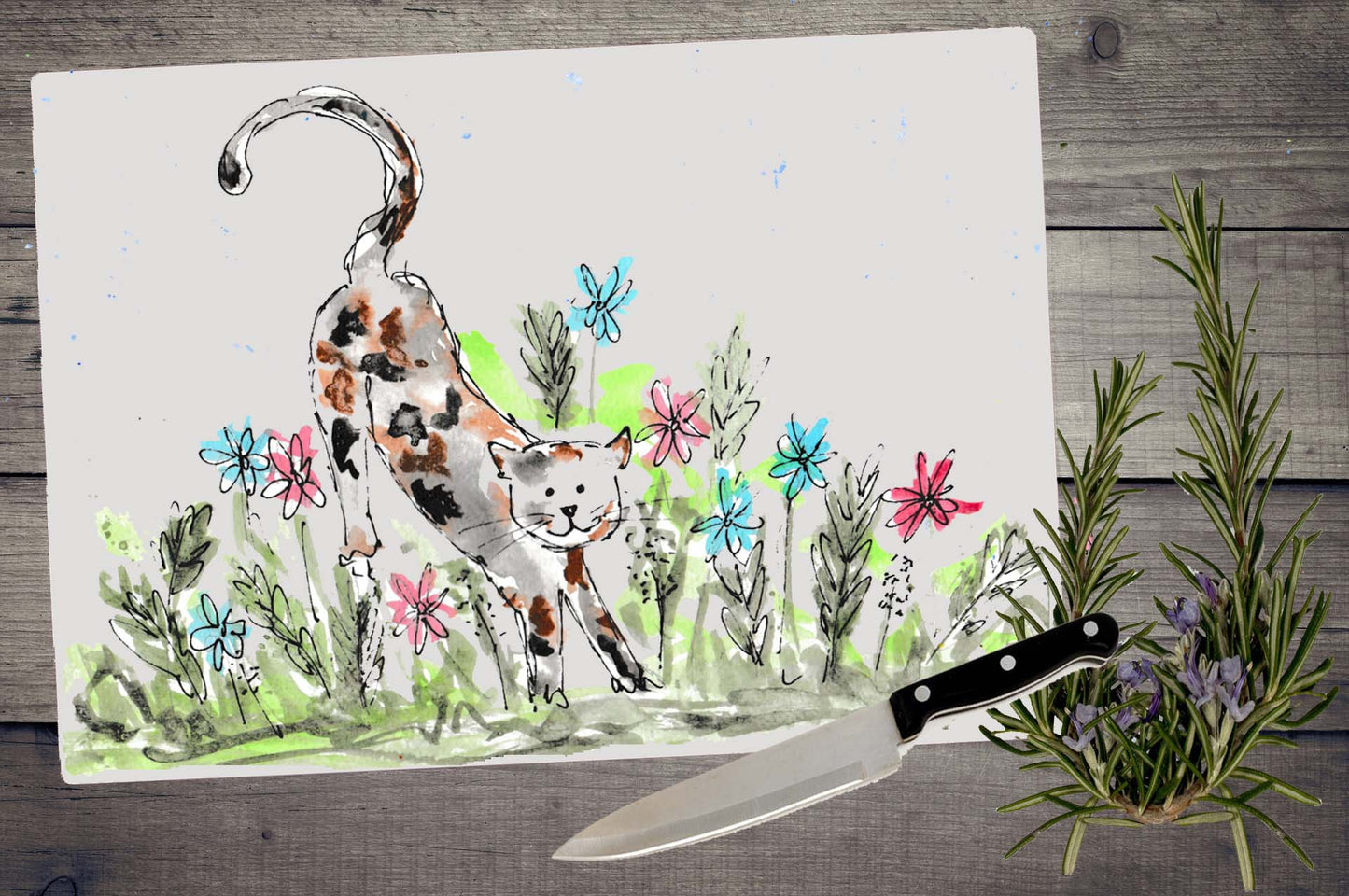 Meadow cat chopping board / Worktop saver