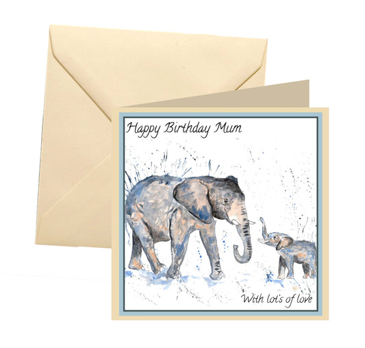 Mum elephant family birthday card