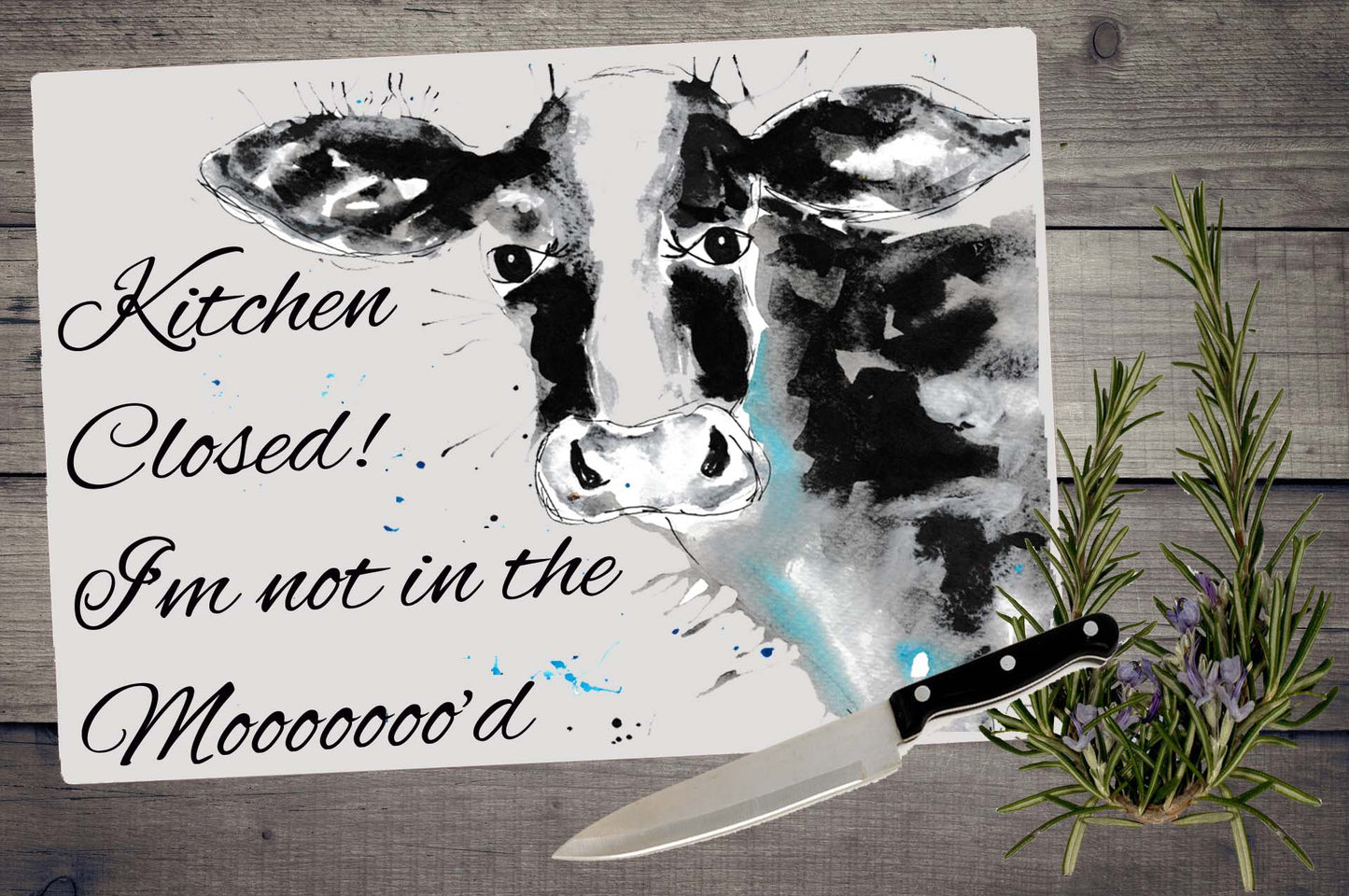 Cow 'joke quote' chopping board / Worktop saver