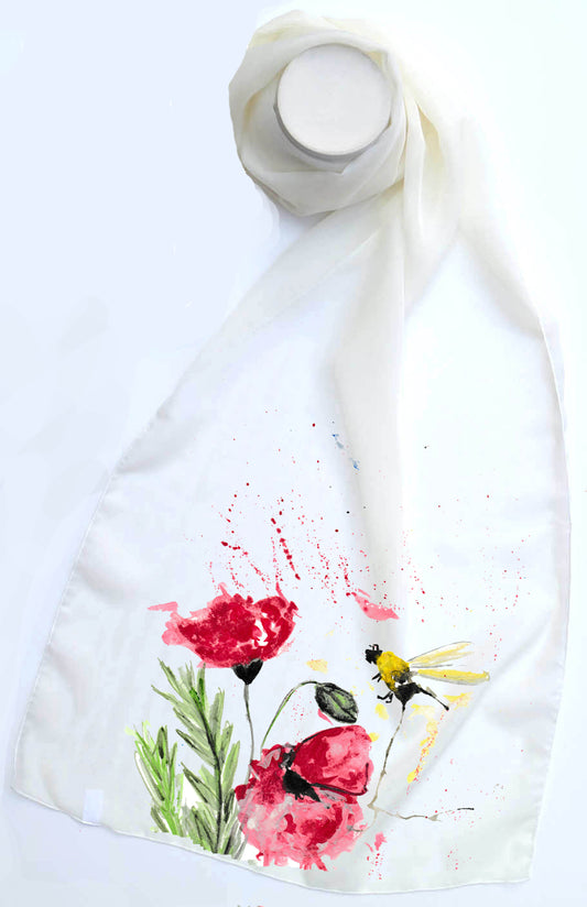 Poppy and bee scarf