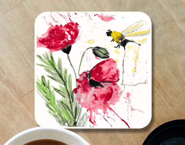 Poppy and bee coaster
