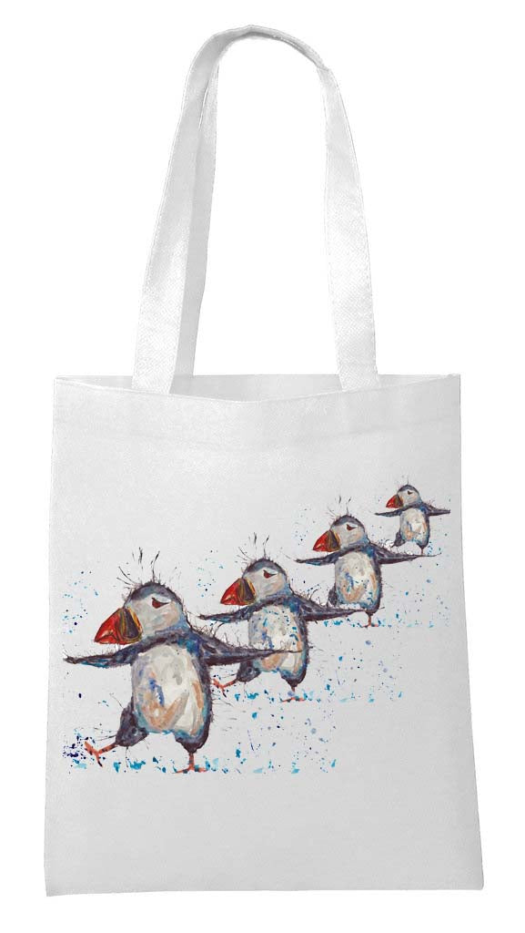 Puffins dancing Tote shopping bag