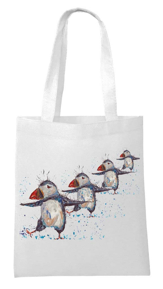 Puffins dancing Tote shopping bag