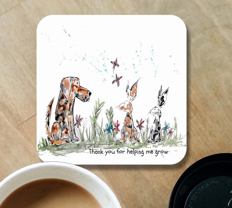 Teacher 'dog and rabbit' coaster