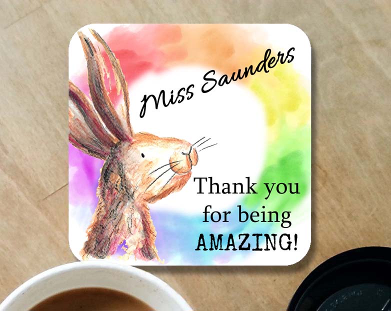 Teacher rabbit coaster - personalised