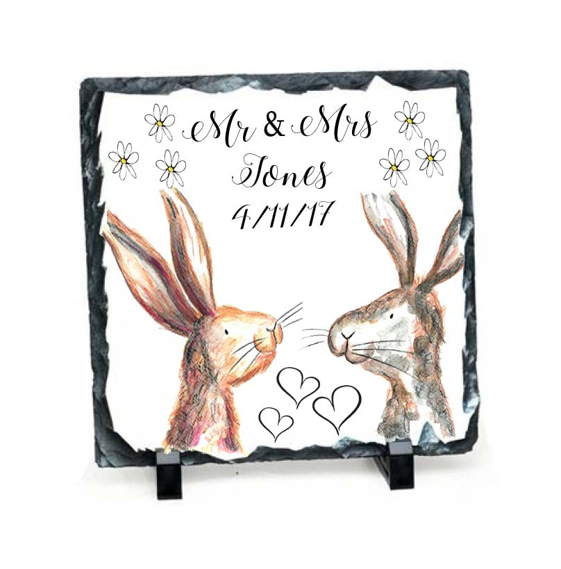 Mr and Mrs wedding rabbit slate plaque
