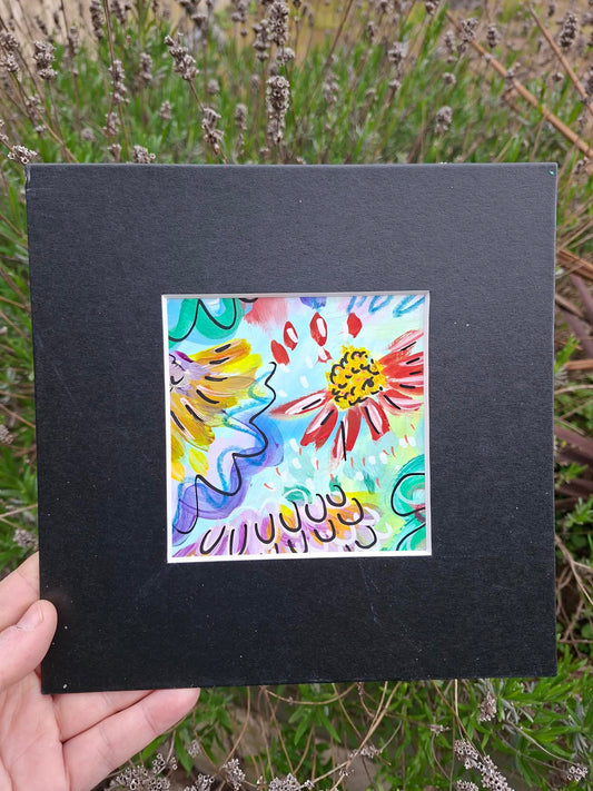 Vibrant floral original in black mount #6