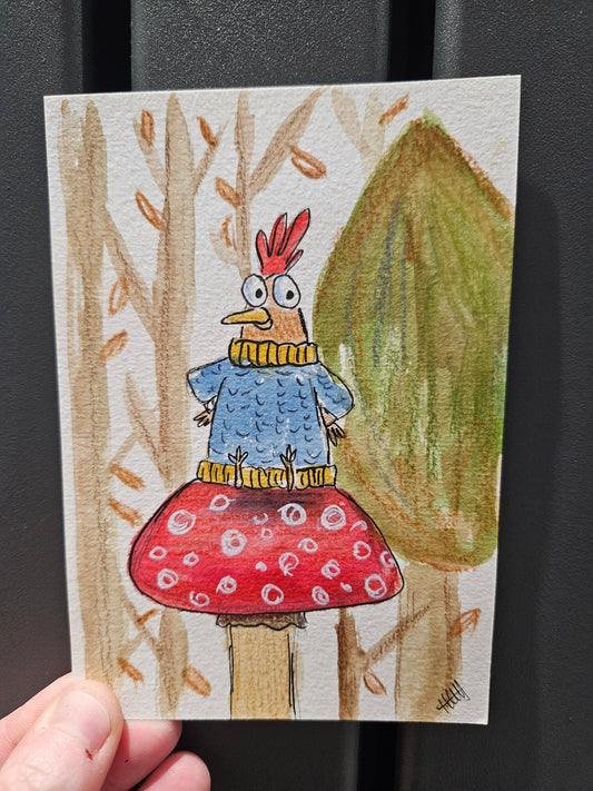 Did you know a chicken can fit on a mushroom!? illustration