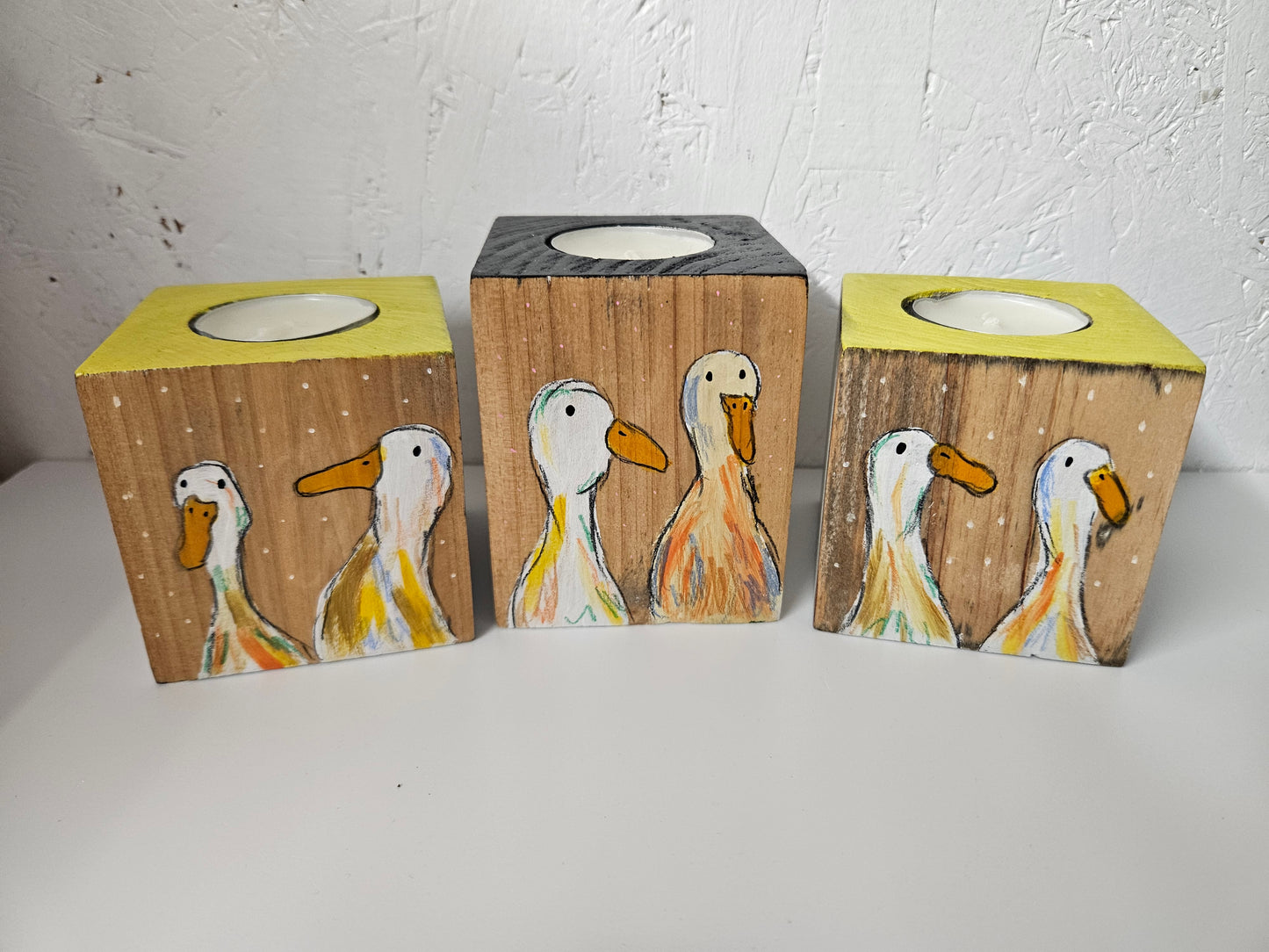 Duck trio of tealight candle holders