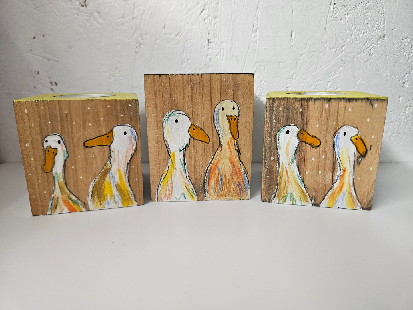 Duck trio of tealight candle holders