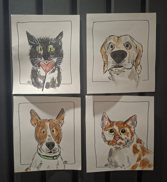 Your pets - original quirky illustrative paintings