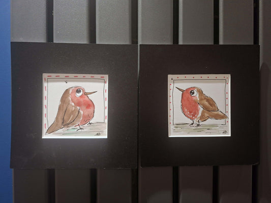 Robin original paintings in black mounts