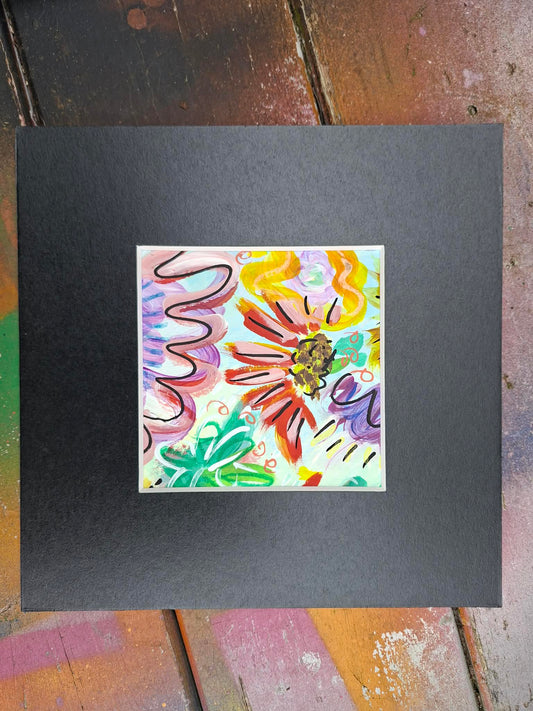 Vibrant floral original in black mount #1