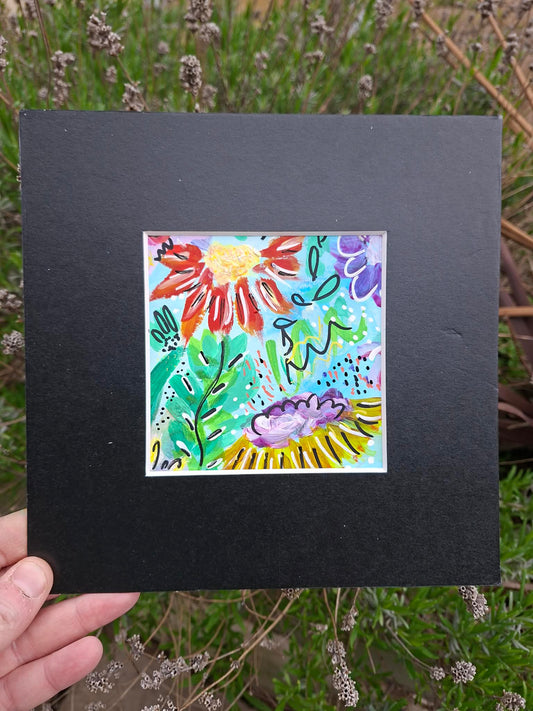 Vibrant floral original in black mount #2