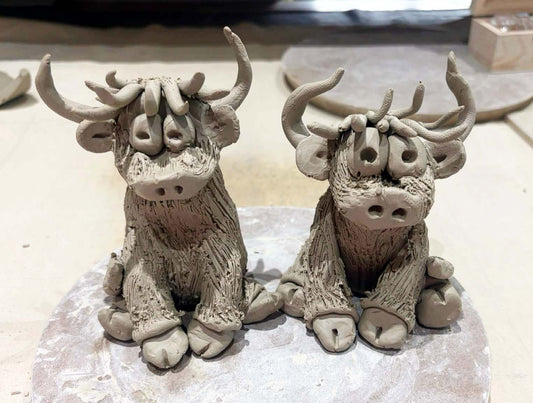 Make a ceramic highland cow Clay and 'Sip' ADULTS evening- Wed 24th June 6-9pm