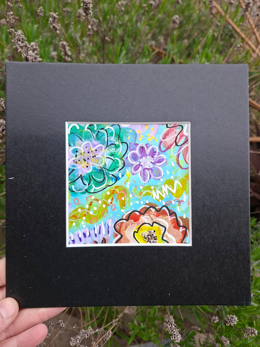 Vibrant floral original in black mount #3