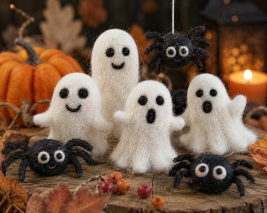 Make felted ghosts and spiders - Fri 16th Oct 1-3pm and 6-8pm (Evening adults only felt and sip)
