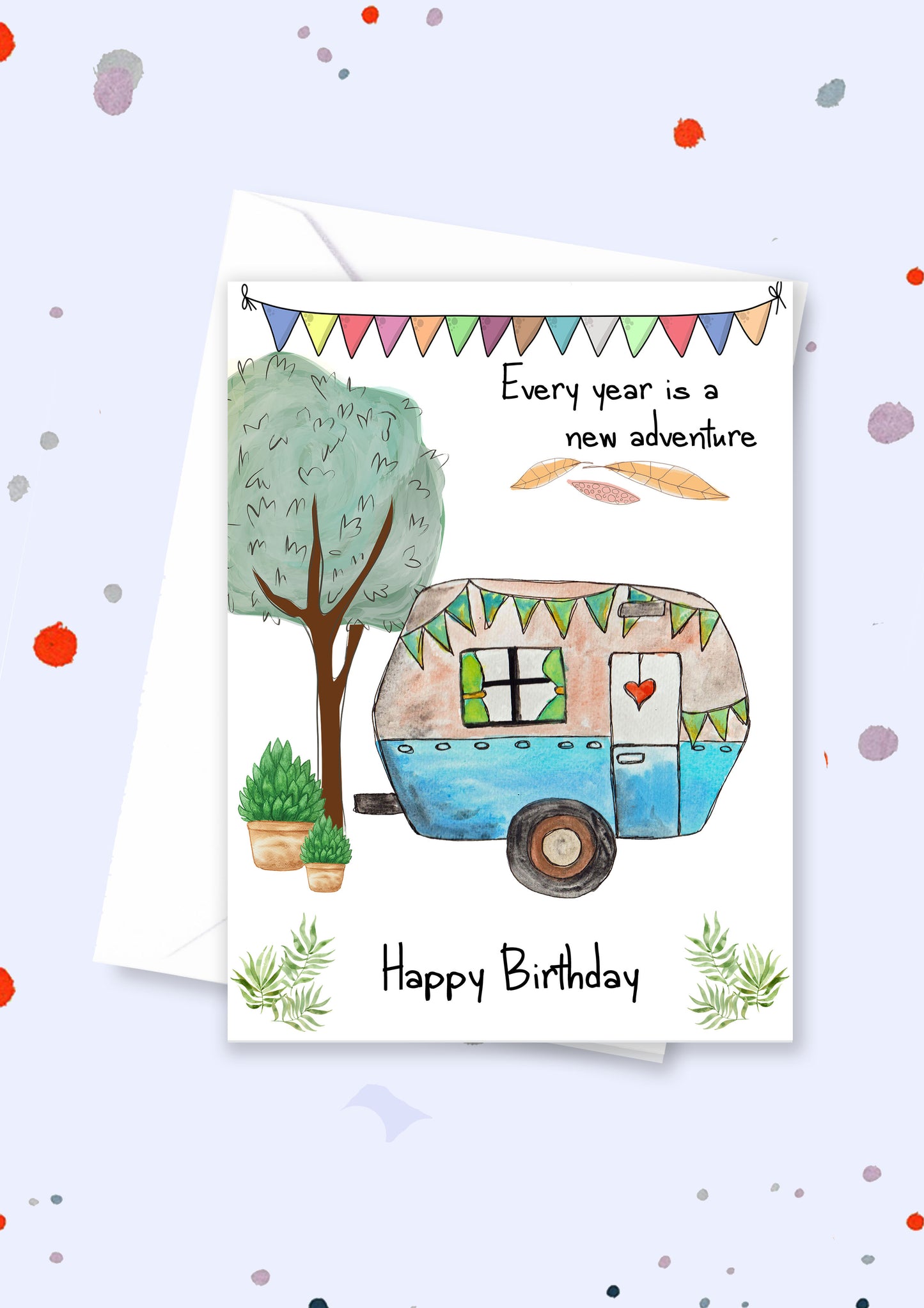 Birthday A5 card - caravan