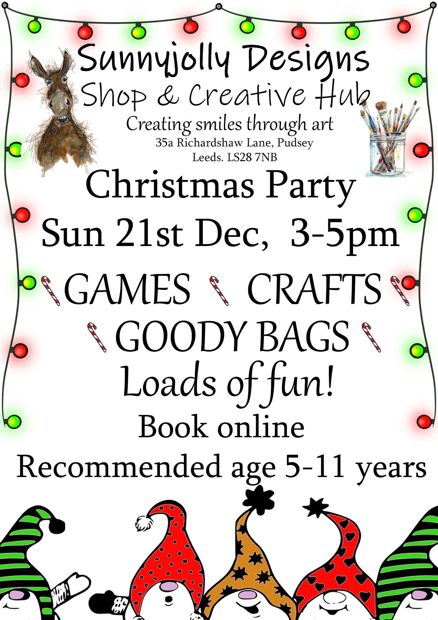 Sun 21st Dec, 3-5pm - Christmas party with games and craft activities