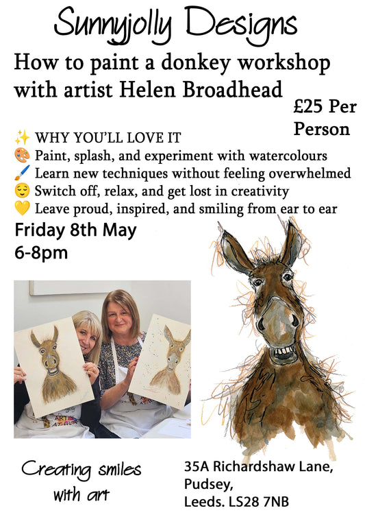 Friday 8th May- Paint and sip evening- watercolour donkey 6-8pm