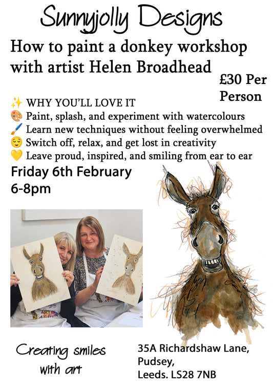 Friday 6th Feb- Paint a watercolour donkey 6-8pm