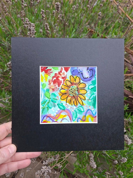 Vibrant floral original in black mount #4