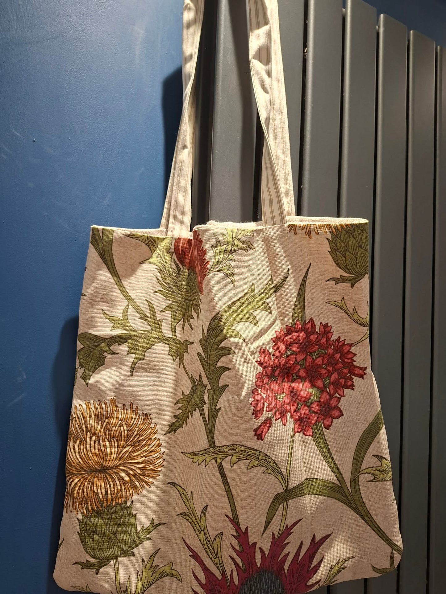 Handmade thistle floral tote style bag
