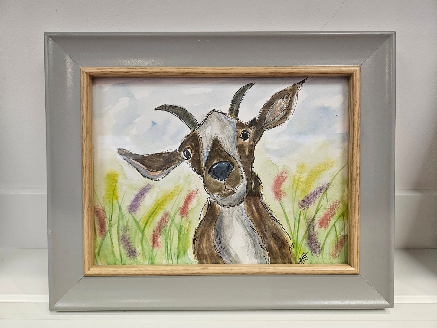 Watercolour original Marmalade the goat