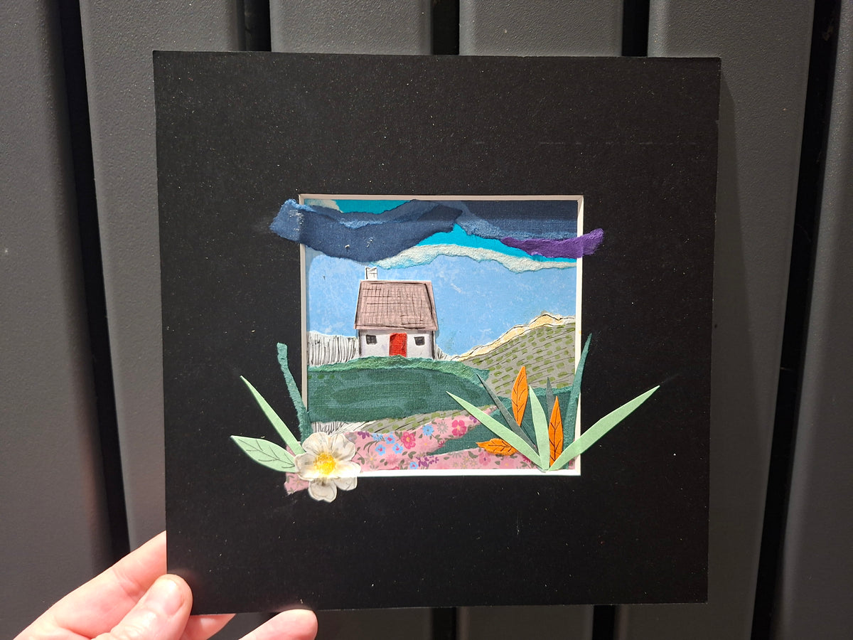 Little house collage original in black mount