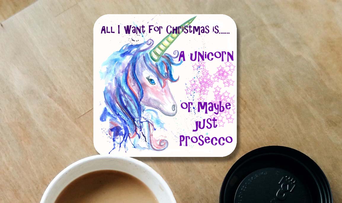 Unicorn 'prosecco' coaster