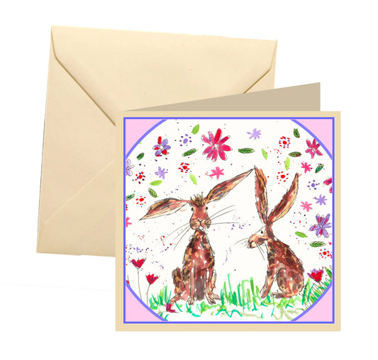 Hopping around - rabbits blank card