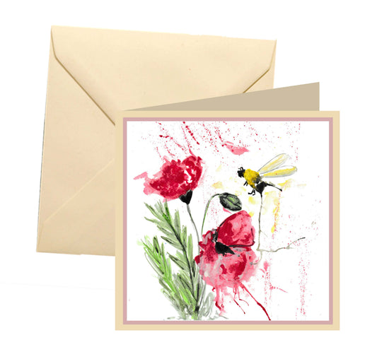 Poppy and bee blank card