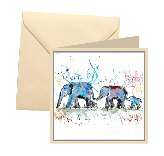 Elephant family row blank card