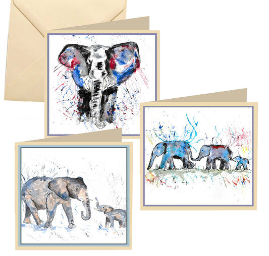 Multi pack of 6 elephant blank cards