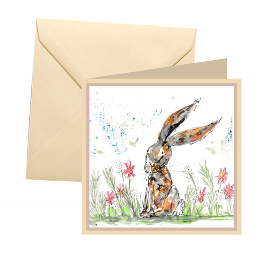 Rabbit meadow blank card