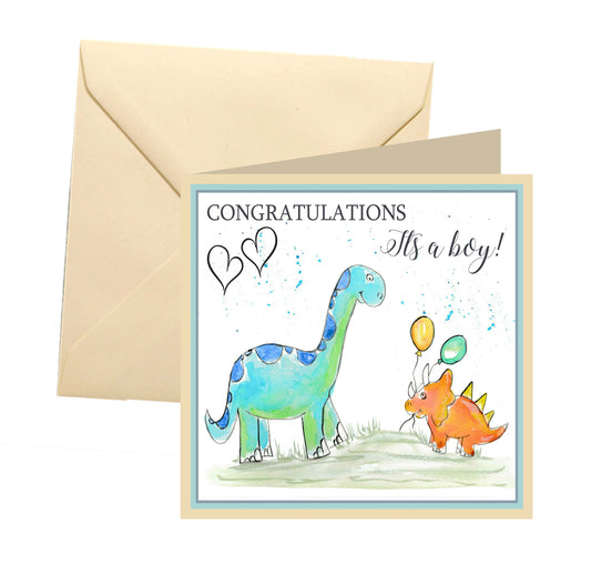New baby boy card dinosaur