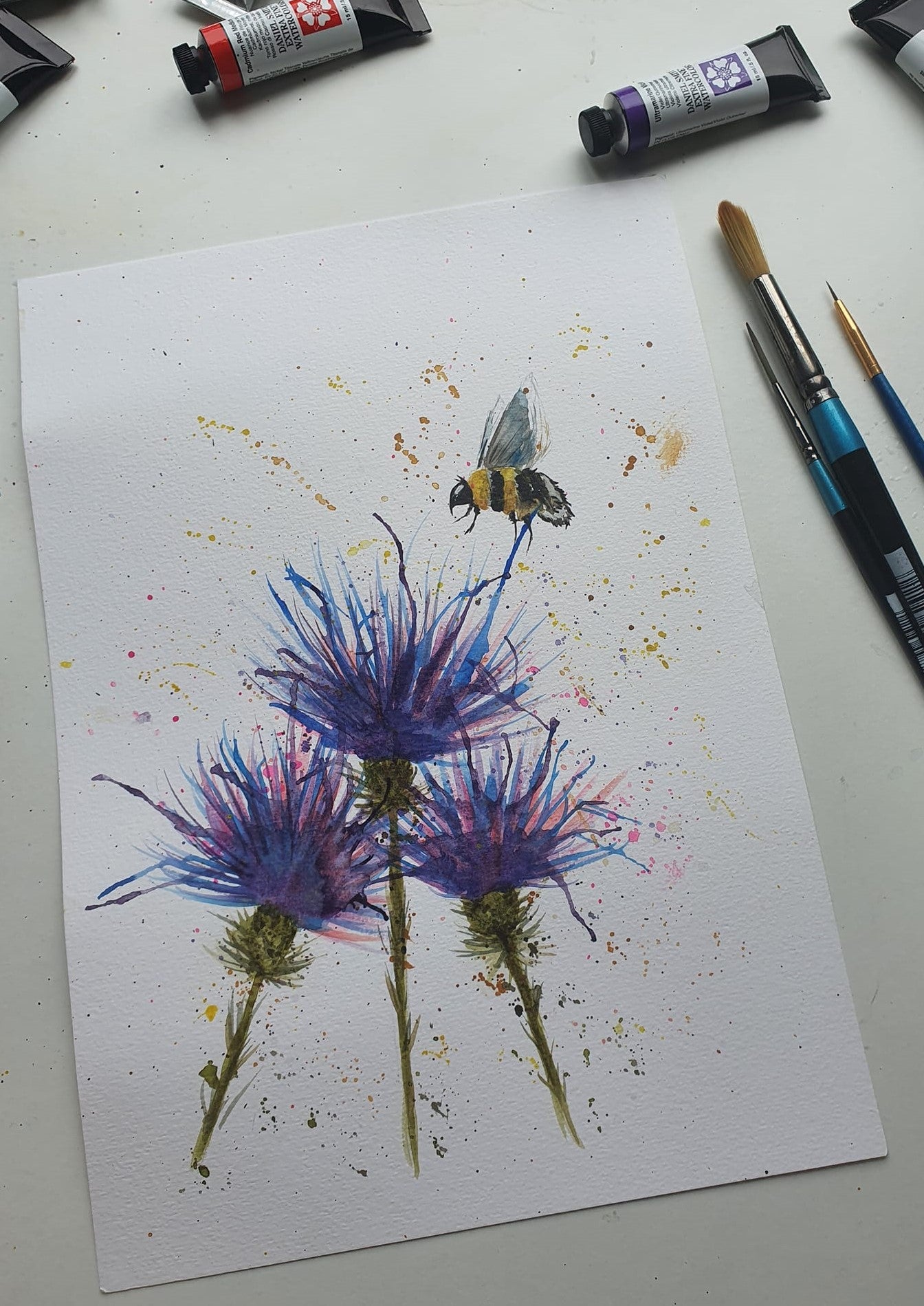 Bee and Thistles original painting